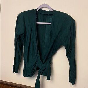 Deep forest green goat skin Wrap Front Long Sleeve Top